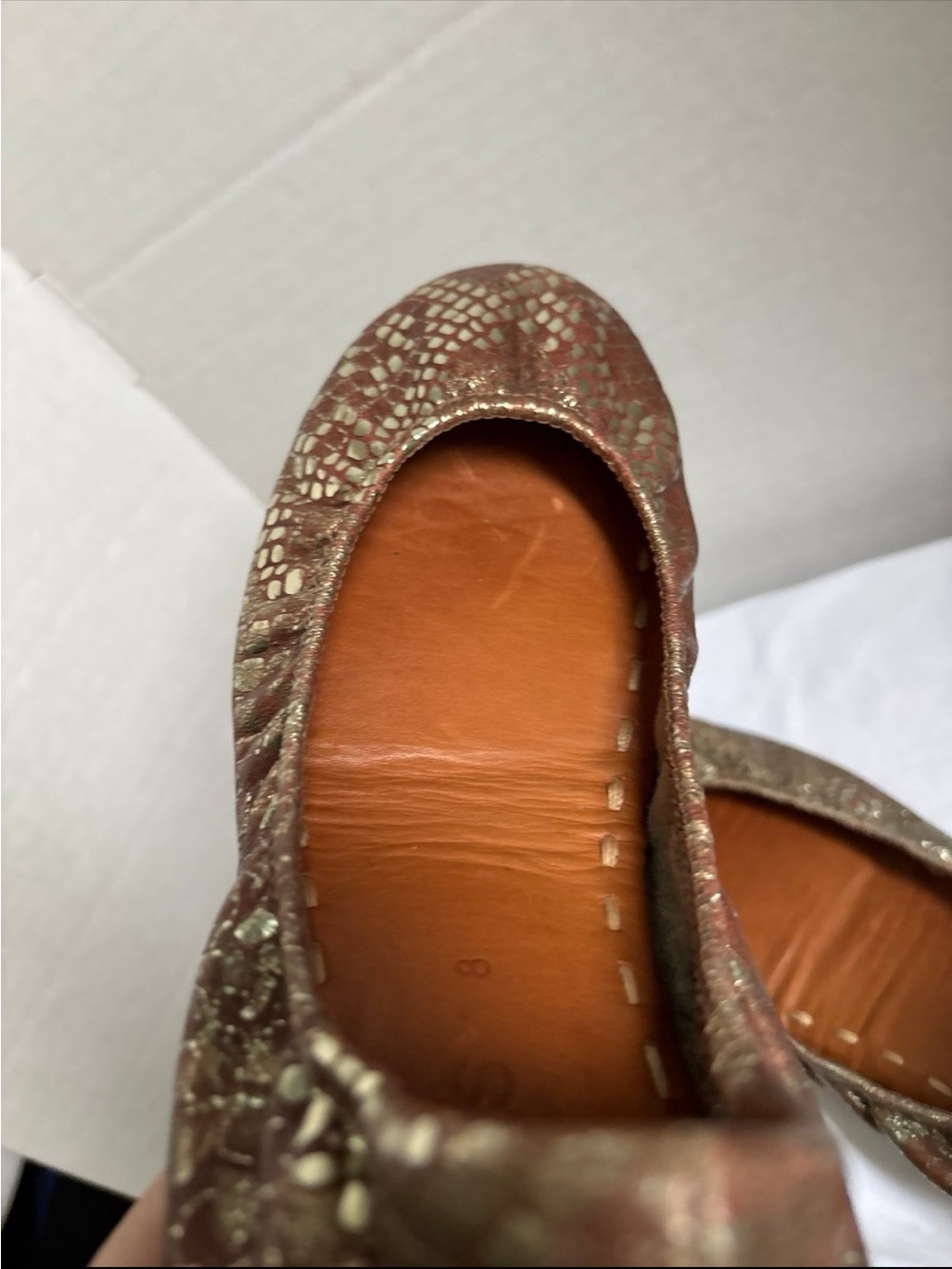 Tieks Metallic Bronze Ballet Flats with Teal Soles size 8 - Picture 7 of 9